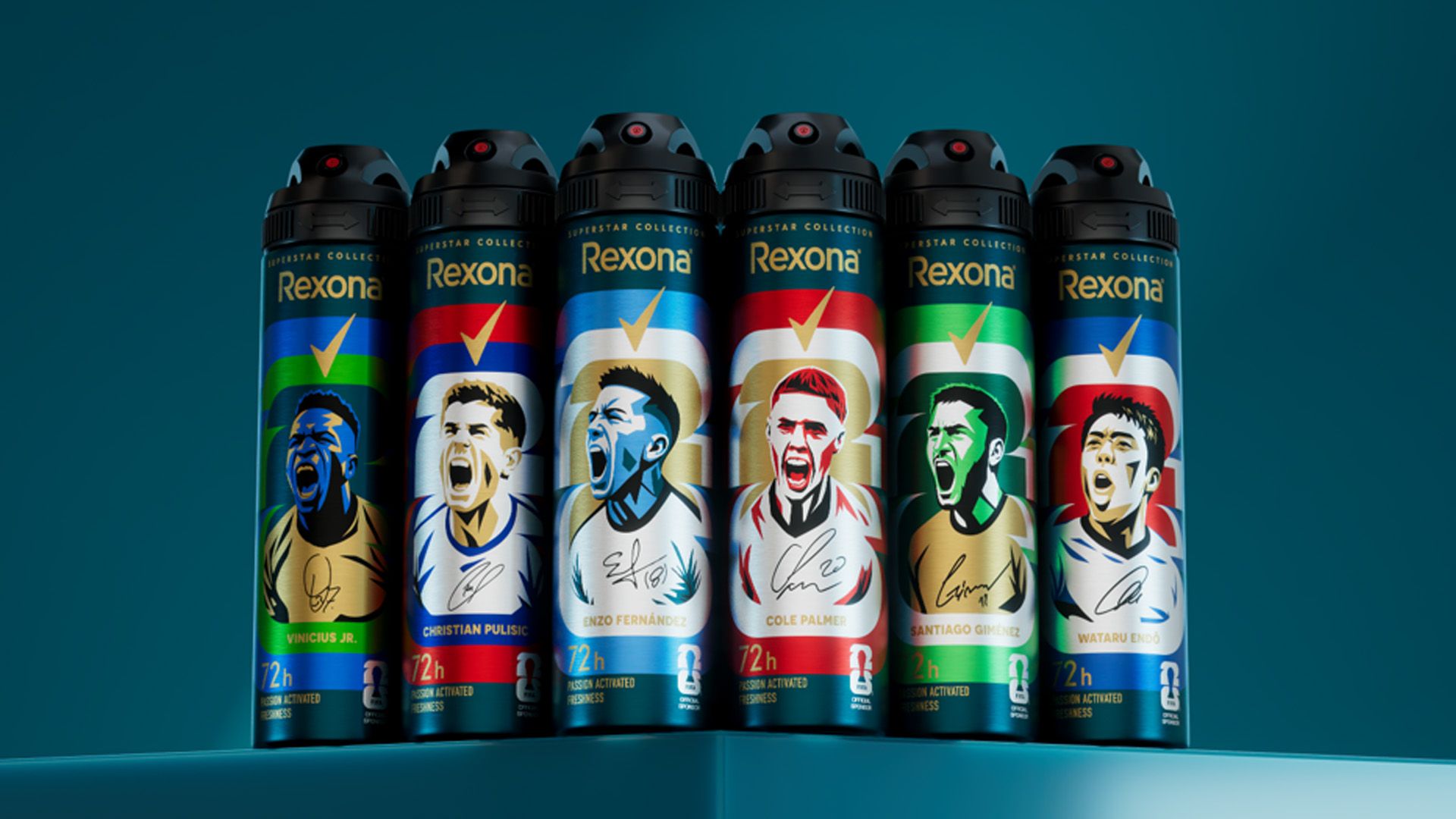 Verschiedene 72-Stunden Deosprays von Rexona. Rexona ist offizieller Deo-Sponsor des FIFA World Cup 2026.