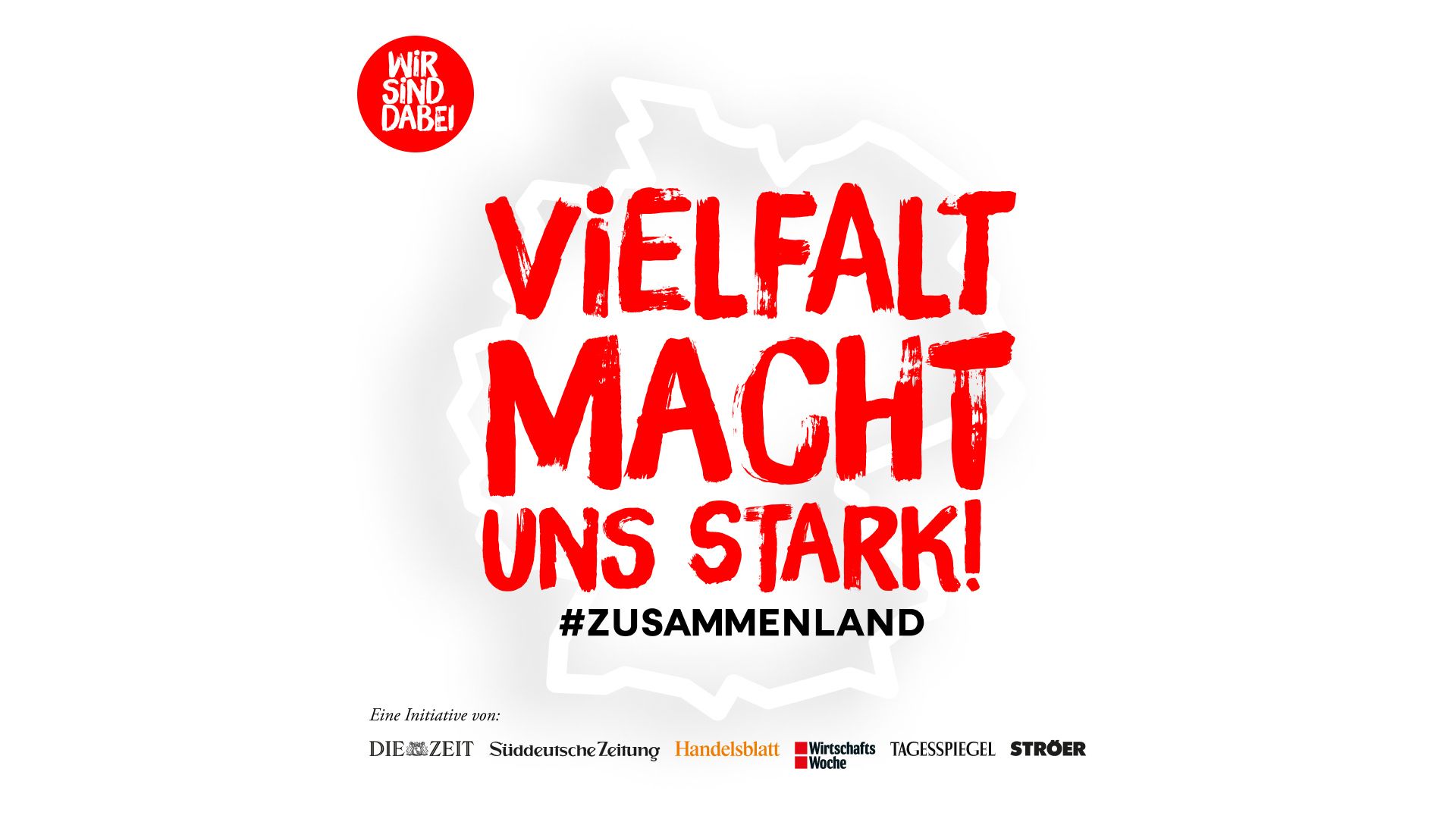 Kampagnenmotiv mit Schriftzug #Zusammenland und Vielfalt macht uns stark!