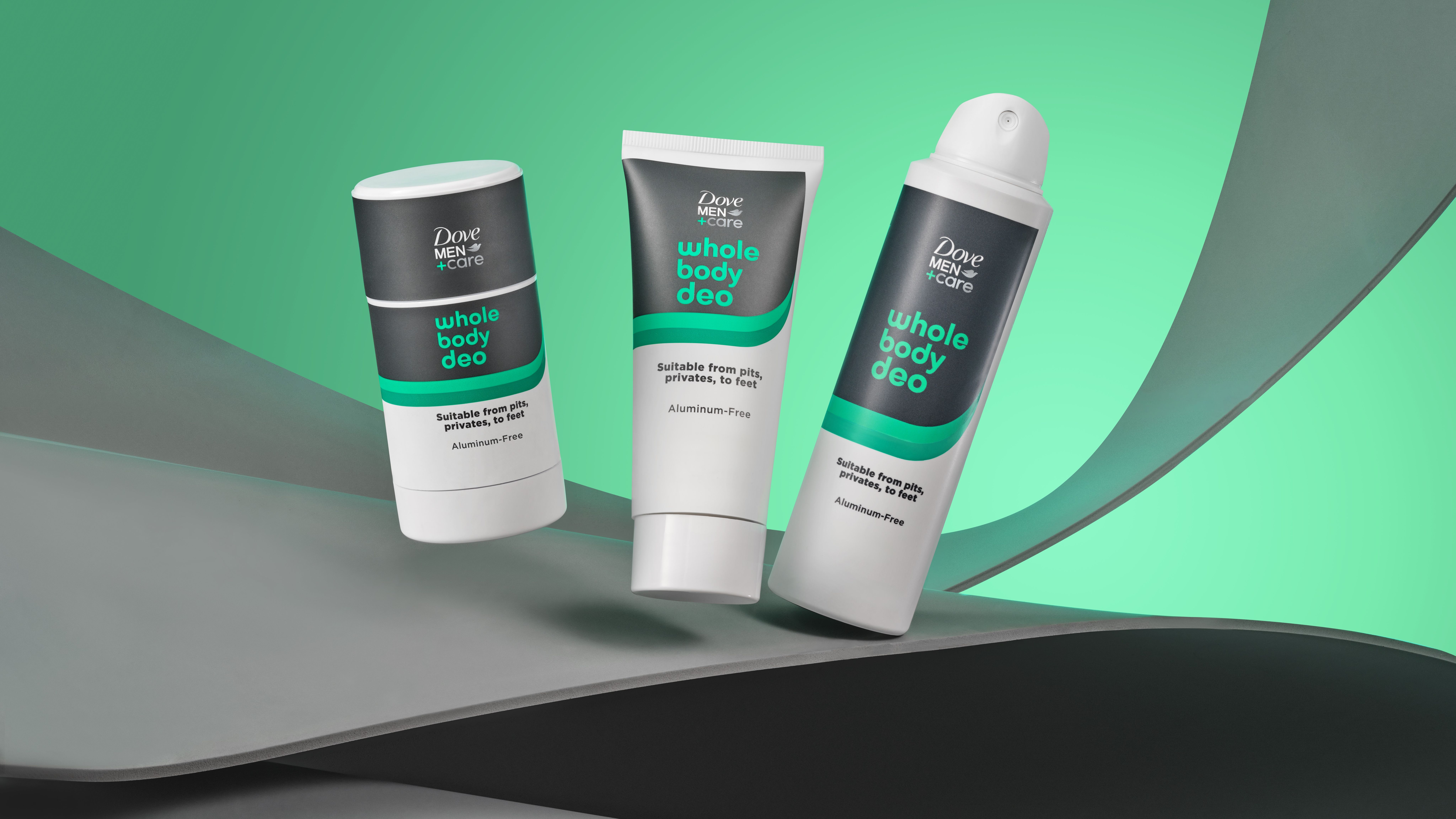 Die neuesten Deodorant-Produkte von Dove Men+Care – entwickelt, um den ganzen Körper vor Gerüchen zu schützen.