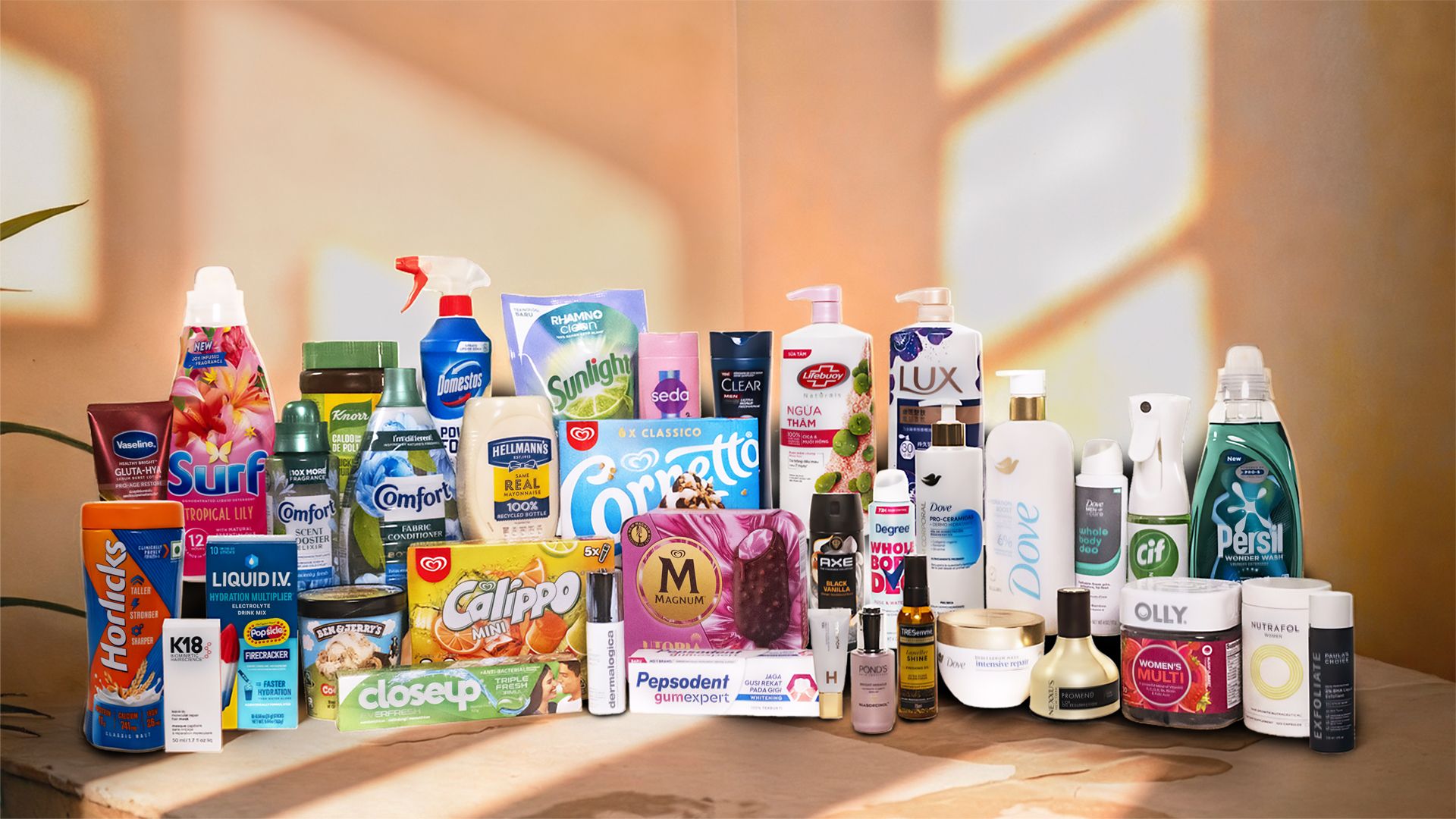 Unilevers stärkste Marken, einschließlich Dove, Liquid I.V., Degree, Vaseline, Cif, Hellmann’s, Knorr, Magnum und Langnese.