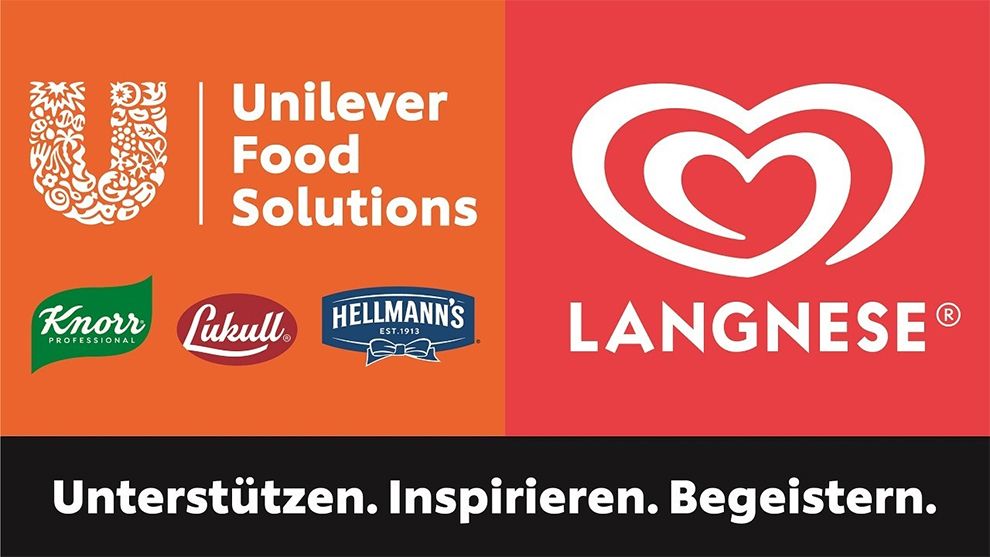 Logo von Unilever Food Solutions & Langnese mit Schriftzug "Unterstützen.Inspirieren. Begeistern."