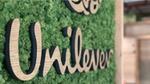 Unilever Schriftzug aus Holz auf Mooswand.