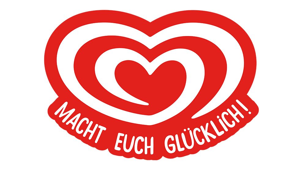 Unilevers Speiseeis-Logo mit der Aufschrift "Macht Euch glücklich!"
