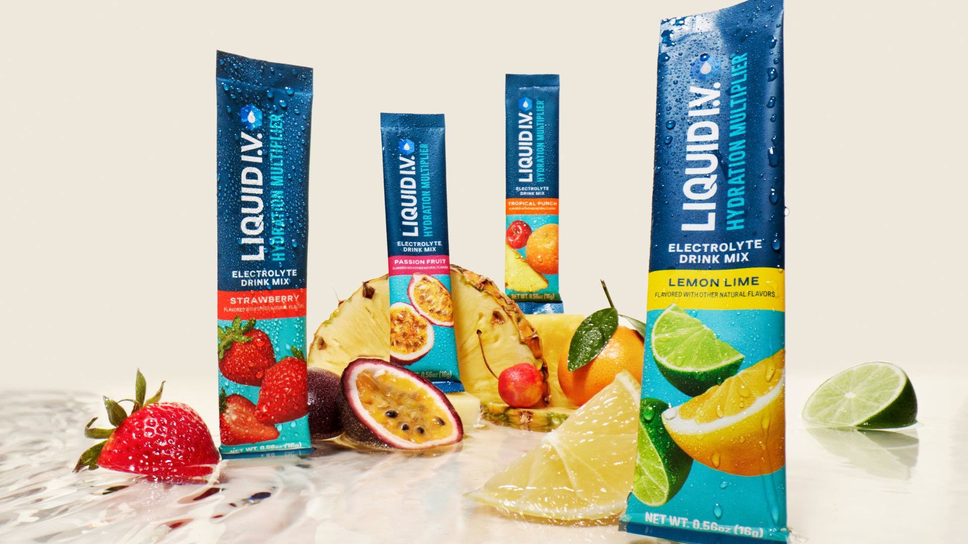 Hydration-Multiplier-Produktsortiment von Liquid I.V. aus dem Portfolio des Unilever-Geschäftsbereichs Schönheit und Wohlbefinden.